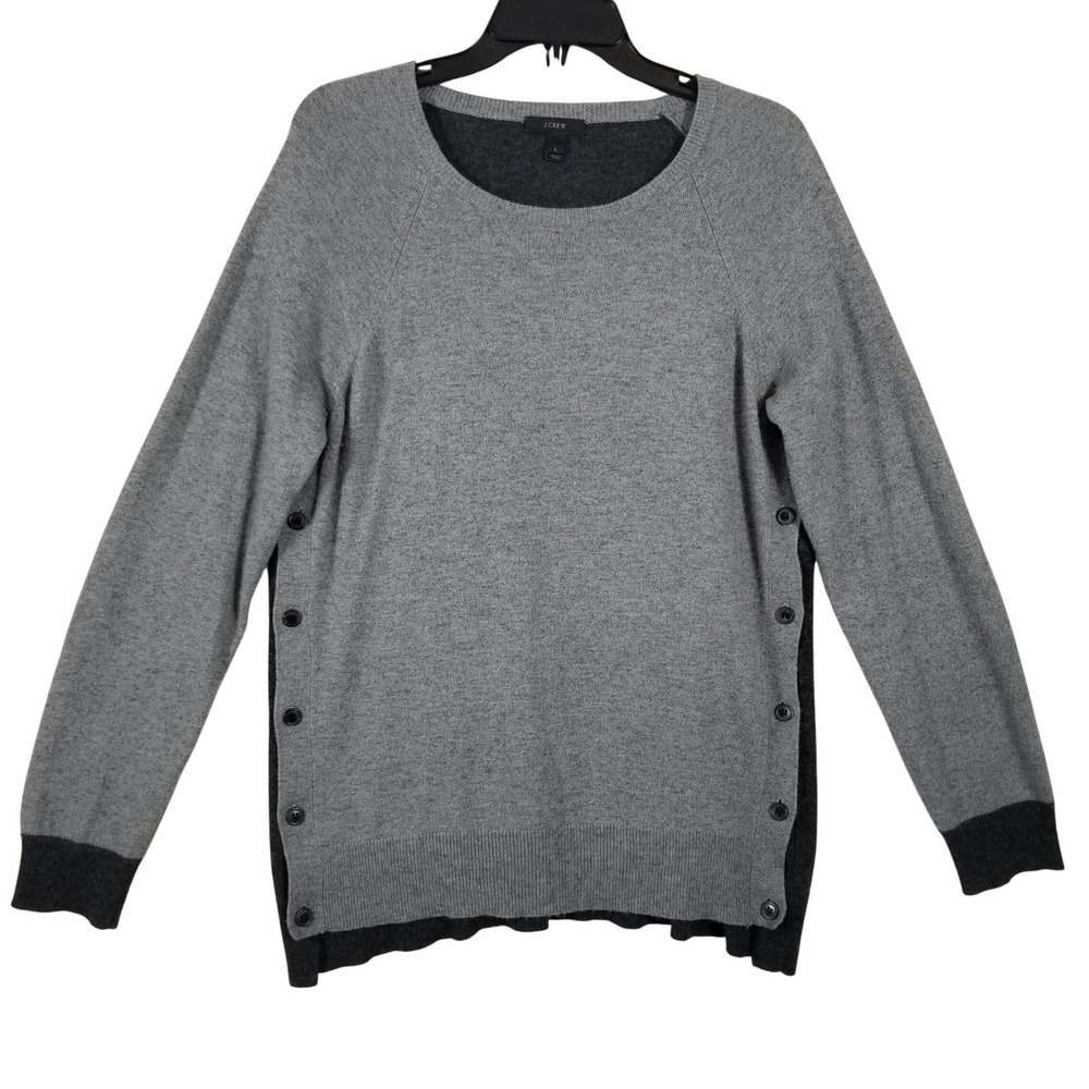 J.Crew Gray Colorblock Wool Blend Button‎ Side Elbow Patch Sweater 08645 Large